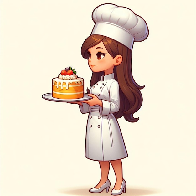 Vektor glückliche schöne Frau Koch backen Kuchen Cartoon-Illustration