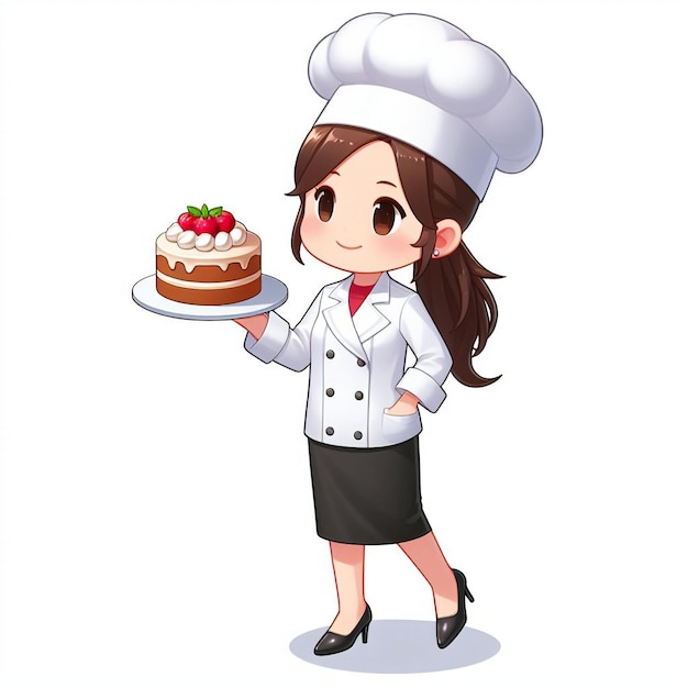 Vektor glückliche schöne Frau Koch backen Kuchen Cartoon-Illustration