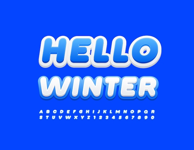 Vektor-gruß-poster hallo winter mit alphabet buchstaben und zahlen set modern style font