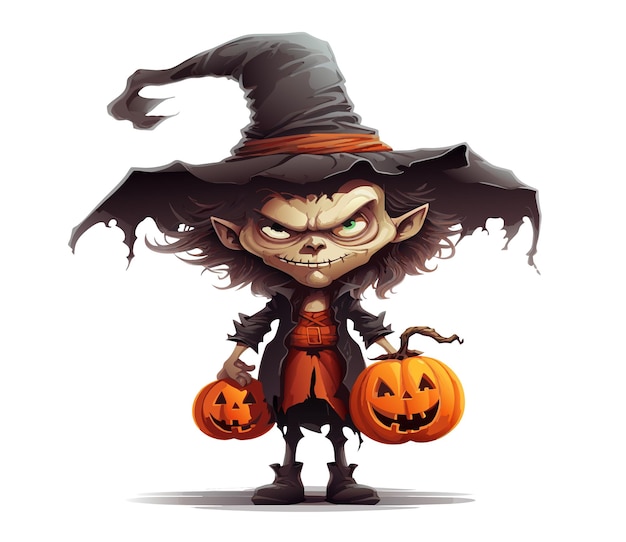 Vektor-Halloween-Skelett-Mann mit grauem Haar, lächelnder Jack-O-Laterne, wütendes Skelett mit Kostüm-Vektorillustration auf weißem Hintergrund