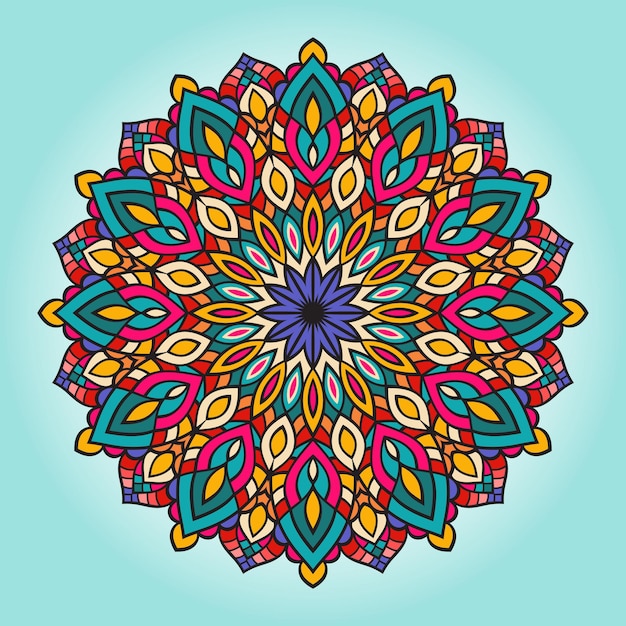 Vektor handgezeichnete Doodle-Mandala. Ethnisches Mandala mit buntem Stammesornament. Isoliert.