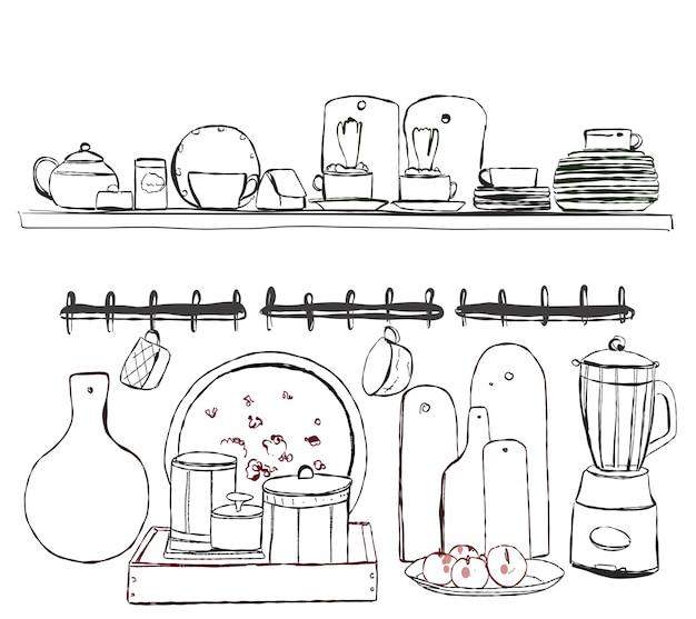 Vektor vektor handgezeichnete illustration von küchenutensilien
