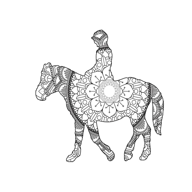 Vektor vektor handgezeichnete pferdetier-mandala-illustration