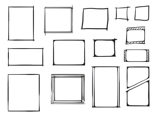 Vektor handgezeichnete quadratische Rahmen Scribble-Set
