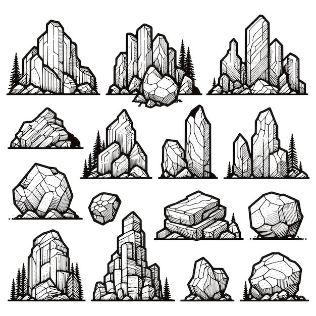 Vektor vektor-handgezeichneter gesteinssammlung
