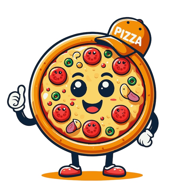 Vektor-handgezeichneter süßer pizza-cartoon-illustration