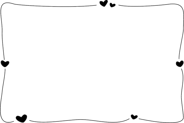 Vektor vektor handzeichnung schwarze herzen mit niedlichem rahmen isoliert auf weißem hintergrund doodle cute border