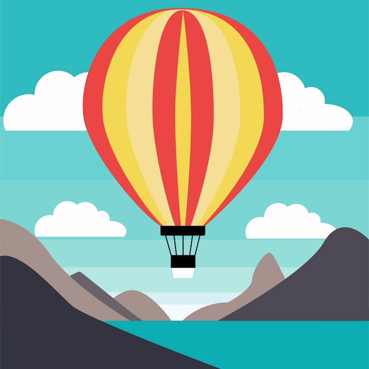 Vektor vektor heißluftballon über den bergen