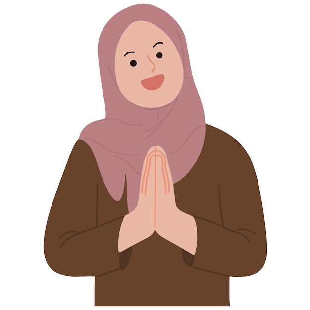 Vektor-Hijab-Frau Moslem-Gesten Entschuldigung Ramadan höflich Eid-Fitr-Illustration