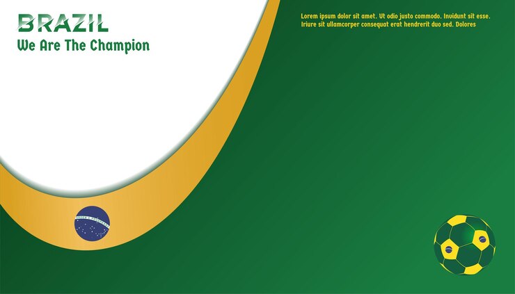 Vektor vektor-hintergrund-brasilien-flagge mit ball-fußball-vektor-illustration und perfekte farbkombination des textes