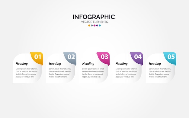 Vektor horizontale infografik-etikettendesign-vorlage mit symbolen und 5 optionen oder schritten kann für prozessdiagramm-präsentationen workflow-layout-banner-flussdiagramm-infografik verwendet werden