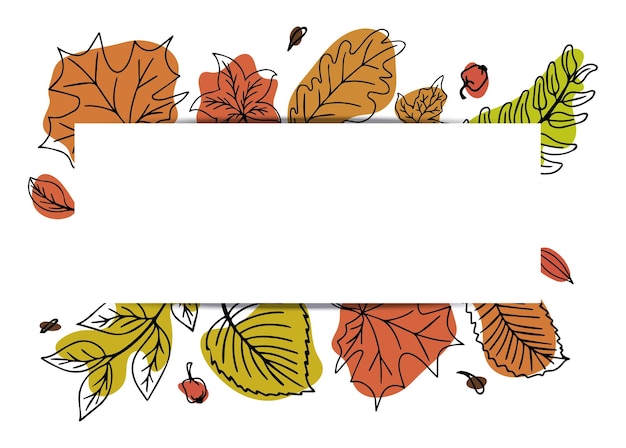 Vektor horizontales banner mit bunten herbstblättern im handgezeichneten doodle-stil.