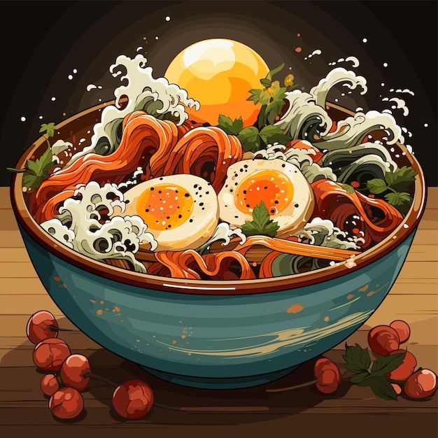 Vektor-Hühner-Nudeln-Food-Schüssel und Essstäbchen-Symbol-Cartoon-Illustration-Vektor