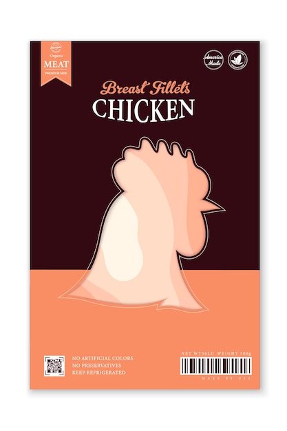 Vektor-hühnerfleischverpackung oder etikettendesign. henne-silhouette. designelemente für metzgerei oder geflügelzucht