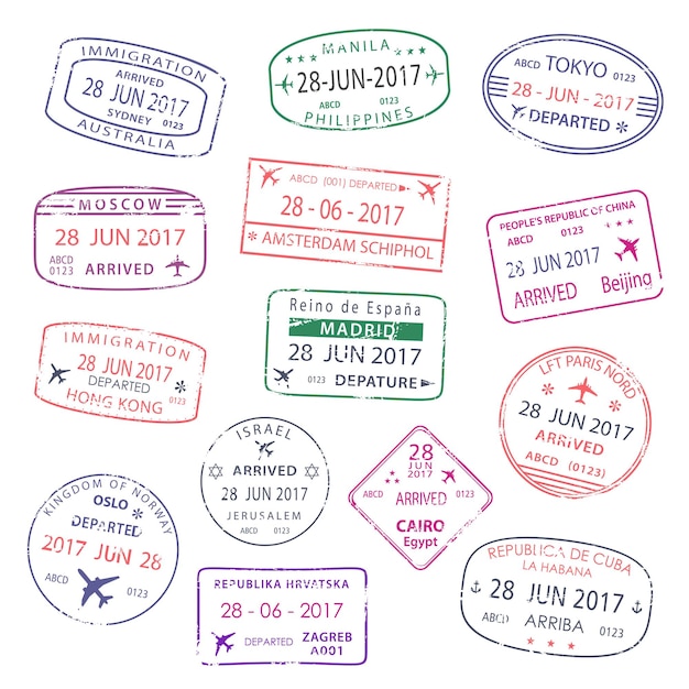 Vektor-Icons von Weltreise-Stadtpassstempeln