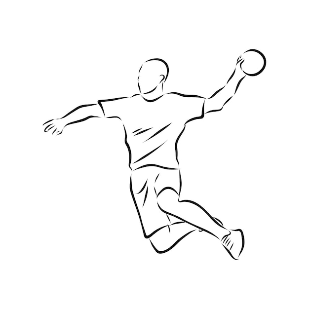 Vektor-illustration. abbildung zeigt einen handballspieler im angriff. sport. handball