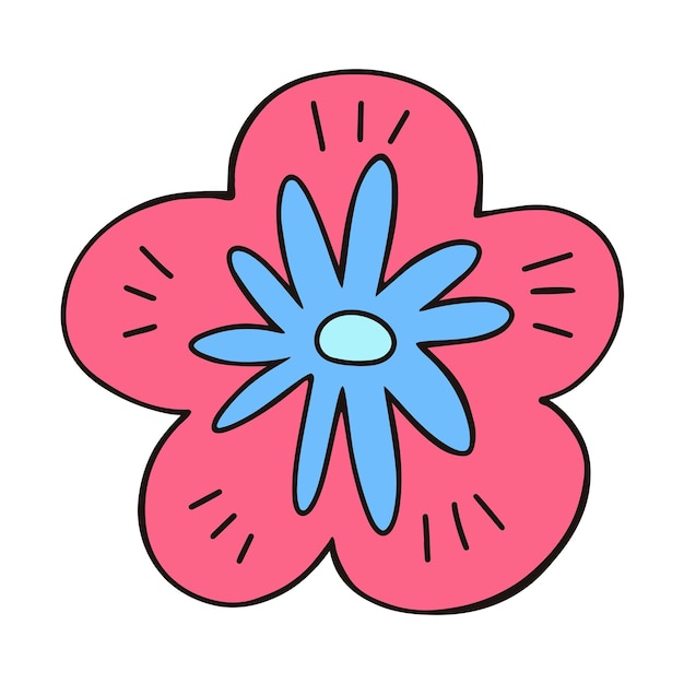 Vektor-illustration der ausgefallenen rosa blume im retro-stil funky primitive blumenillustration