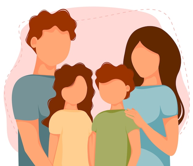 Vektor vektor-illustration der glücklichen familie mit kindern mutter-vater-sohn-tochter flaches design