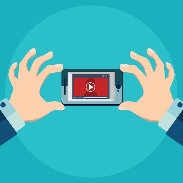 Vektor-illustration der mobilen app für video-flat-stil video-player online-bildung.