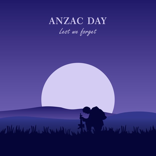 Vektor-illustration der schönheit landschaft. remembrance day symbol. auf dass wir niemals vergessen mögen. hintergrund des anzac-tages