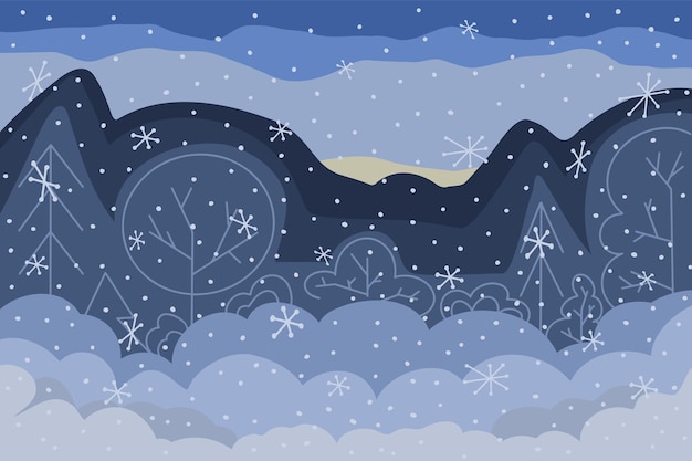 Vektor-Illustration der Winterwaldlandschaft mit Schnee.