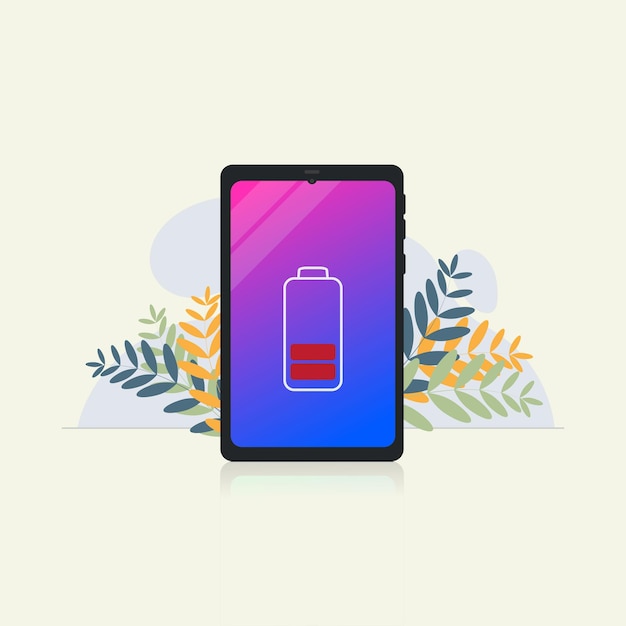 Vektor vektor-illustration des konzepts „batterie schwacher akku“ des telefons