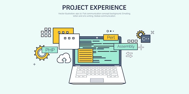 Vektor-Illustration, flacher Hintergrund, Codierung, Programmierung, SEO-Suchmaschinenoptimierungs-App