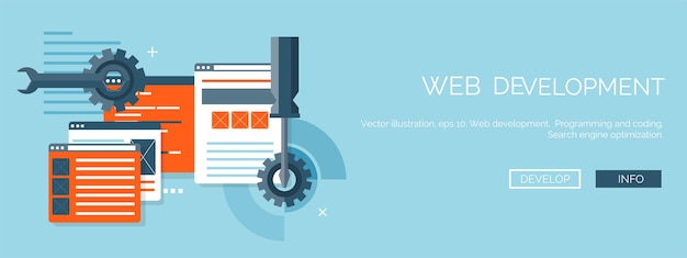 Vektor-Illustration, flacher Hintergrund, Codierung, Programmierung, SEO-Suchmaschinenoptimierungs-App