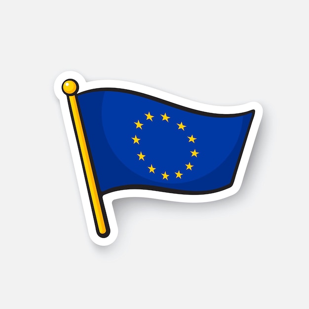 Vektor-illustration flagge der europäischen union standortsymbol für reisende cartoon-aufkleber