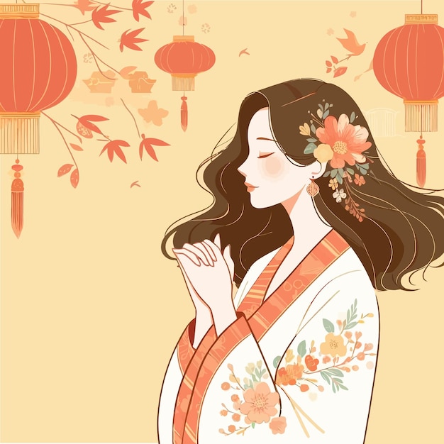 Vektor vektor-illustration im hanfu-stil des chinesischen mädchens