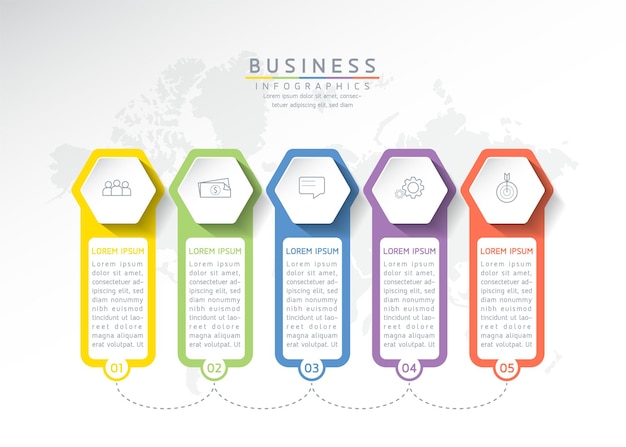 Vektor-illustration infografiken designvorlage geschäftsinformationen präsentationsdiagramm 5 schritte