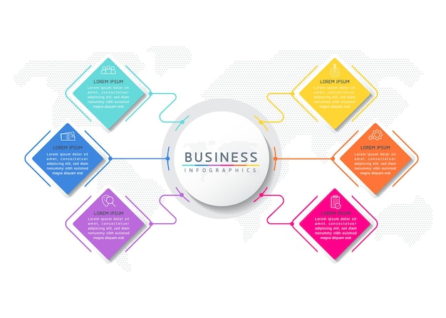 Vektor-Illustration Infografiken Designvorlage Marketinginformationen mit 6 Optionen oder Schritten