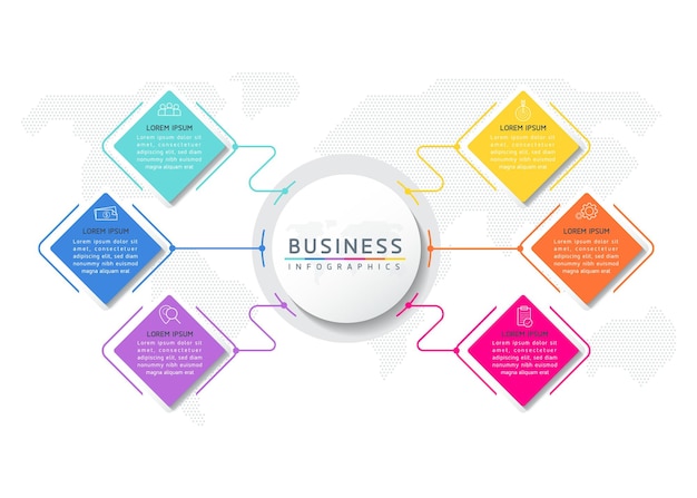 Vektor-illustration infografiken designvorlage marketinginformationen mit 6 optionen oder schritten