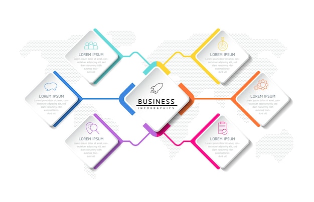 Vektor-Illustration Infografiken Designvorlage Marketinginformationen mit 6 Optionen oder Schritten