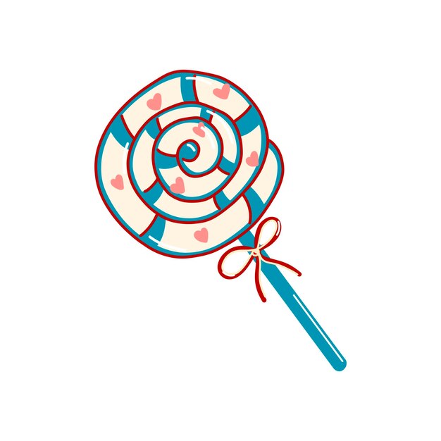 Vektor-illustration karamell auf einem stick mit herzen im doodle-stil 80er-jahre-stil valentinstag
