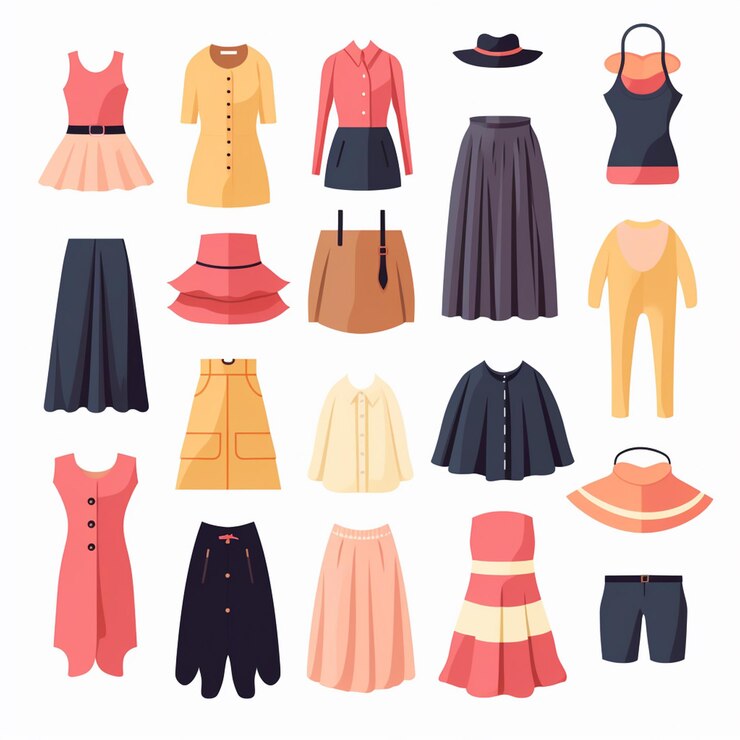 Vektor vektor-illustration mädchen mode-kollektion bekleidung set cartoon-kleidung kleidung kleidung gr