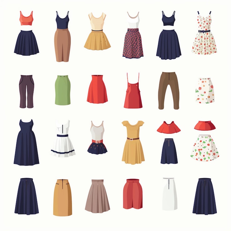 Vektor vektor-illustration mädchen mode-kollektion bekleidung set cartoon-kleidung kleidung kleidung gr