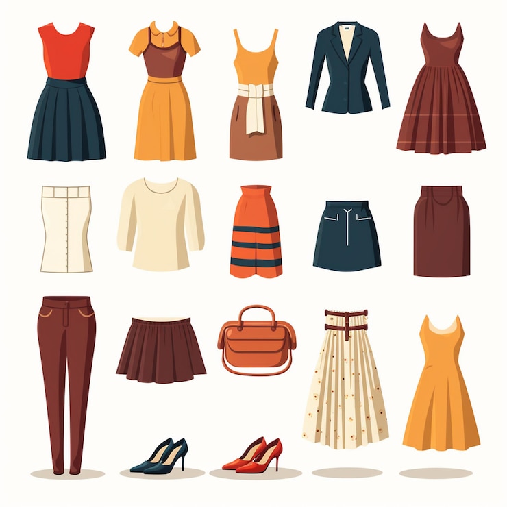 Vektor vektor-illustration mädchen mode-kollektion bekleidung set cartoon-kleidung kleidung kleidung gr