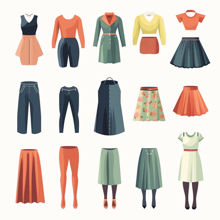 Vektor vektor-illustration mädchen mode-kollektion bekleidung set cartoon-kleidung kleidung kleidung gr