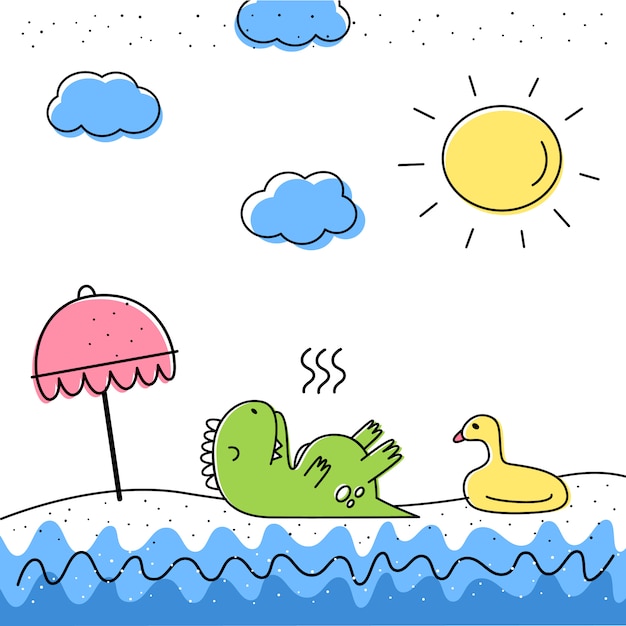 Vektor-Illustration mit einem Dinosaurier am Strand