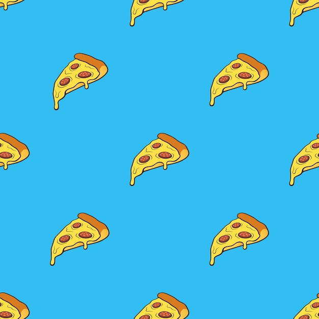 Vektor-illustration nahtloses muster mit pizzascheibe im pop-art-stil auf blauem hintergrund