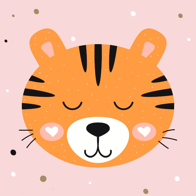 Vektor-Illustration Netter Tiger der Kindertagesstätte auf rosa Hintergrund. Drucken Sie für Kinder T-Shirts, Kleidung, Grußkarten.