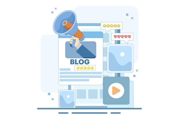 Vektor-Illustration über Blogger-Konzept oder Blog-Erstellung Inhalt oder Veröffentlichung von kommerziellen Blogs