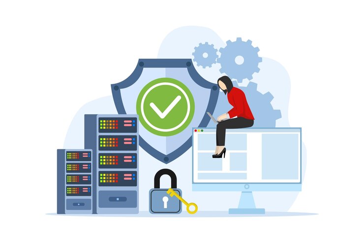 Vektor vektor-illustration über das konzept der datensicherheit oder des datenzentrums und der datenbank