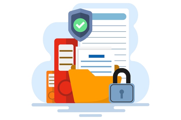Vektor-Illustration über das Konzept der Datensicherheit und Privatsphäre oder des Dateischutzes