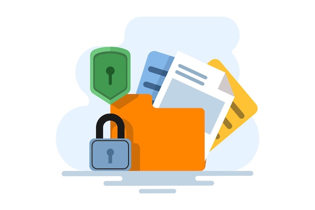 Vektor-Illustration über das Konzept der Datensicherheit und Privatsphäre oder des Dateischutzes