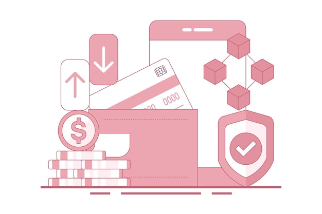 Vektor-Illustration über das Konzept der mobilen Brieftasche oder das Sparen von Geld online