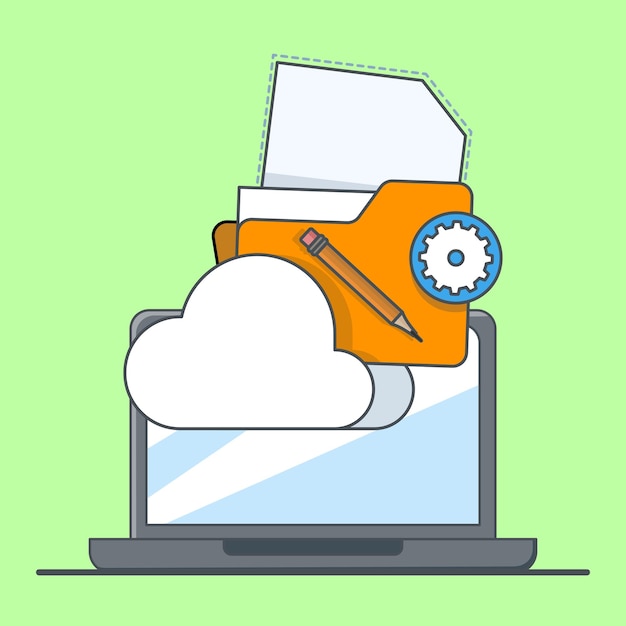 Vektor-Illustration über das Konzept des Cloud-Computing oder der Sicherung von Dateien in der Cloud-Speicherung