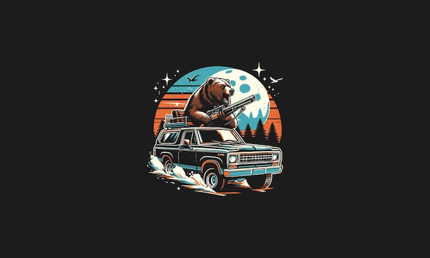 Vektor vektor-illustration von einem grizzly-fahrenden auto, flaches design