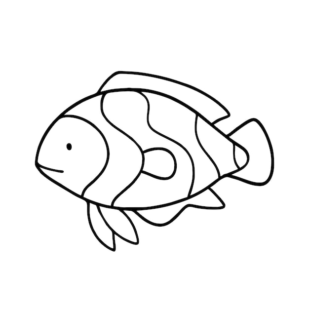 Vektor-Illustration von handgezeichneten niedlichen Fischen für Kinder Malbuch